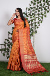 Orange color patola silk saree with zari weaving wor