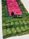 Pink and green color hand bandhej silk saree with zari weaving work