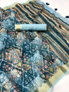 Sky blue color soft cotton saree with digital printed work
