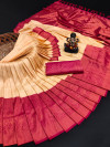 Light yellow color fancy silk saree with zari woven work
