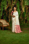 White color bhagalpuri silk saree with zari weaving work