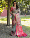 Gray color soft organza silk saree with woven design