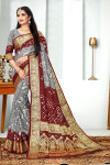Gray and maroon color bandhej silk saree with zari weaving work
