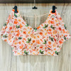 Digital flower printed work peach color ruffle blouse