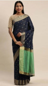 Navy blue soft cotton saree with zari weaving work