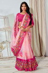 Baby pink color soft linen silk saree with digital printed work