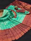 Sea green color fancy silk saree with zari woven work