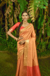 Orange color bhagalpuri silk saree with zari weaving work