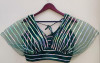 Green color net blouse with radium stripes work