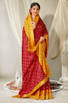 Red color soft dola silk saree with printed work
