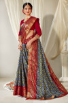 Gray color soft dola silk saree with printed work