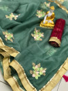 Firoji color organza silk saree with embroidery work
