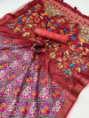 Pink color soft cotton saree with printed work