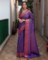Royal blue color kanchipuram silk saree with zari woven work
