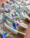 Sea green color organza silk saree with printed work