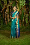 Rama green color bhagalpuri silk saree with zari weaving work