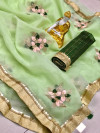 Pista green color organza silk saree with embroidery work