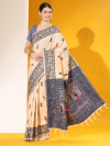 Off white color soft raw silk saree with woven design