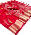 Pink color soft organza silk saree with foil printed work