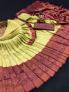Pista green color fancy silk saree with zari woven work