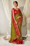 Mahendi green color soft dola silk saree with printed work