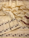 Off white color soft organza silk saree with zari weaving work