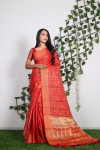 Red color patola silk saree with zari weaving wor