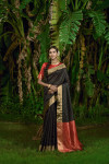 Black color bhagalpuri silk saree with zari weaving work