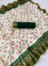 White color soft dola silk saree with printed work