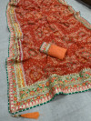 Orange color georgette saree with bandhej printed work