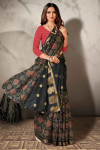 Gray color cotton saree with printed work