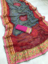 Magenta color georgette saree with bandhej printed work