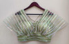 Mahendi green color net blouse with radium stripes work