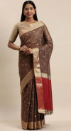 Brown soft cotton saree with zari weaving work
