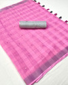 Pink color soft linen cotton saree with weaving work