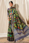 Blue color soft cotton saree with printed work