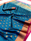 Firoji color muslin silk saree with zari woven work