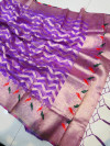 Lavender color organza silk saree with zari weaving work