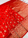 Red color banarasi silk saree with zari weaving work