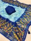 Sky blue color linen silk saree with digital printed work