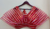 Red color net blouse with radium stripes work