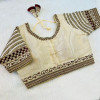 South silk heavy embroidery work off white color blouse