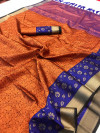 Peach color muslin silk saree with zari woven work