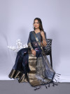 Navy blue color soft organza silk saree with foil printed work