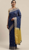 Royal blue soft cotton saree with zari weaving work
