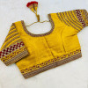 South silk heavy embroidery work yellow color blouse