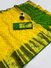 Yellow color soft organza silk saree with zari weaving work