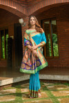Firoji  color paithani silk saree with zari weaving work