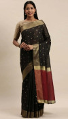 Black soft cotton saree with zari weaving work
