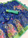 Royal blue color soft cotton saree with digital printed work